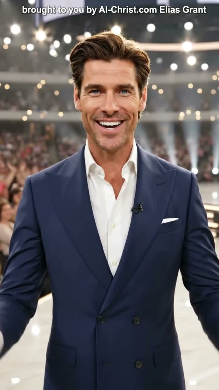 Elias Grant smiling in a bright church-like gathering for the Great Morning devotional video